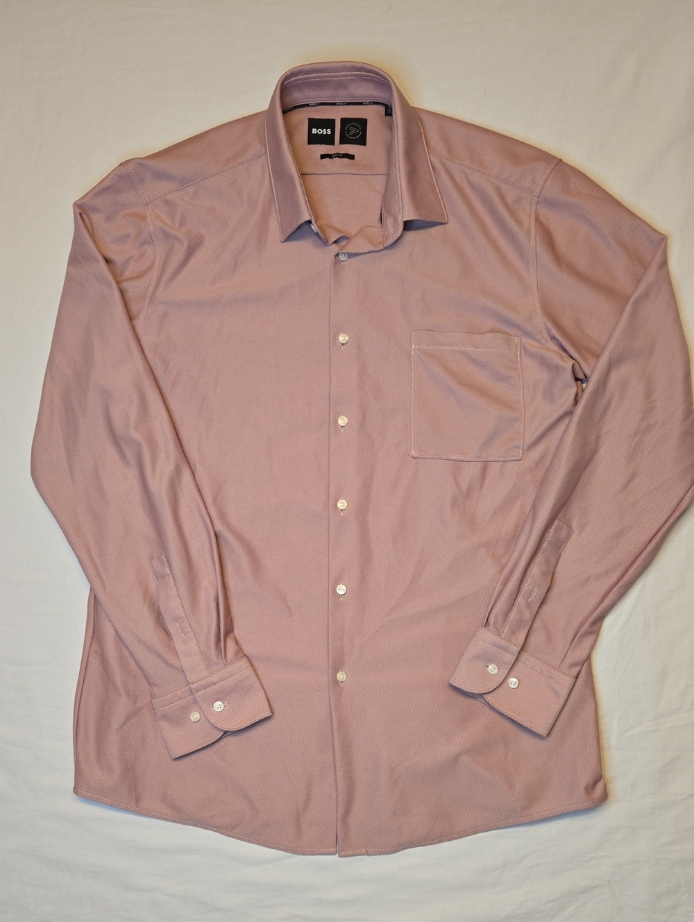 BOSS Red & White Micro Print Button Down Long Sleeve Dress Shirt